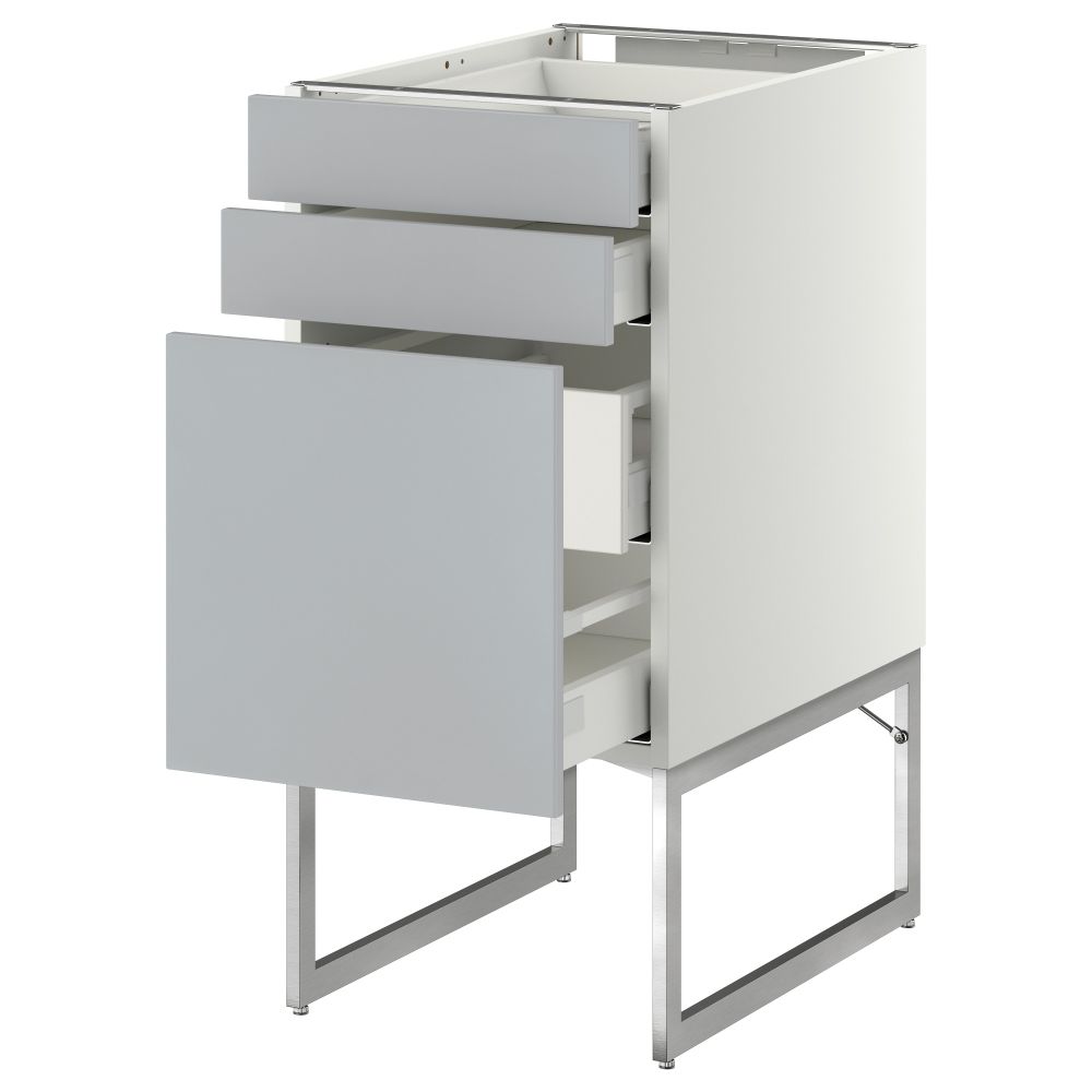 Напольный шкаф 3 фронтальных панели, 2 нижних, 2 средних ящика МЕТОД / МАКСИМЕРА, белый, Веддинге серый - схема-чертеж с размерами