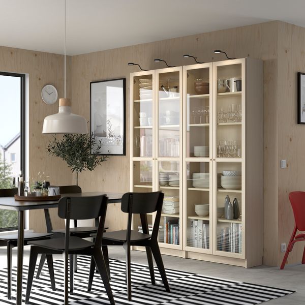 Стеллаж комбинация, стекло дверцы, под березу, 160x202 см IKEA BILLY БИЛЛИ, OXBERG ОКСБЕРГ 794.835.28 - фото 4