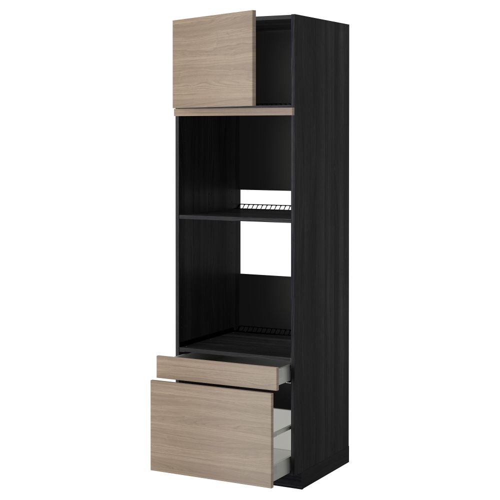 Высокий шкаф для духовки комбинированный, духовка + дверца, 2 ящика МЕТОД / МАКСИМЕРА, черный, Брокхульт светло-серый - фото 1