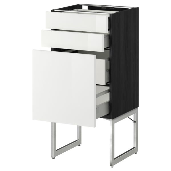 Напольный шкаф 3 фронтальных панели, 2 нижних, 2 средних ящика МЕТОД / МАКСИМЕРА, черный, Рингульт белый - схема-чертеж с размерами