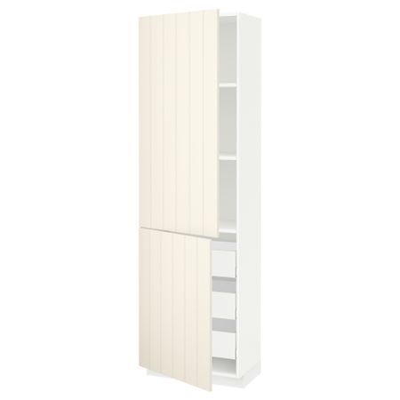 Высокий шкаф + полки, 3 ящика, 2 дверцы МЕТОД / МАКСИМЕРА, белый, Хитарп белый с оттенком
