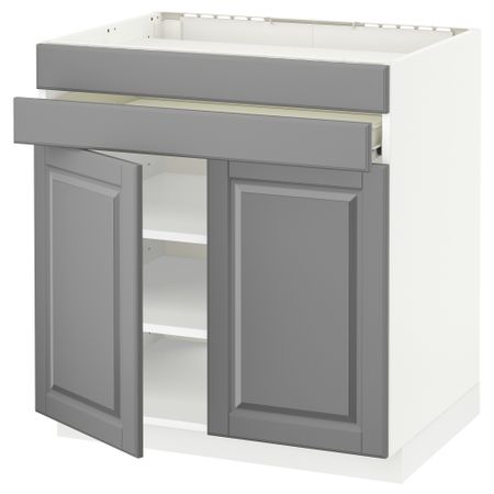 Напольный шкаф для варочной панели, 2 ящика, 2 фасада, 1 ящик МЕТОД / ФОРВАРА, белый, Будбин серый (80x60 см)