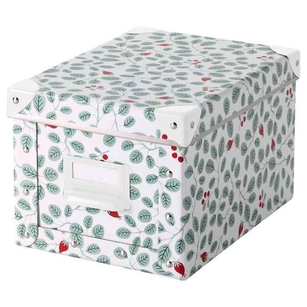 Коробка с крышкой ФЬЕЛЛА, белый, зеленый (18x26x15 см) - фото 1