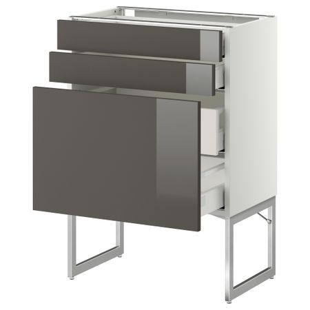 Напольный шкаф 3 фронтальных панели, 2 нижних, 2 средних ящика МЕТОД / МАКСИМЕРА, белый, Рингульт серый