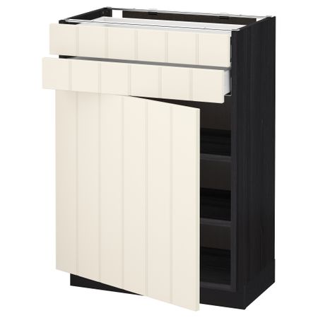 Напольный шкаф с дверцей, 2 ящиками МЕТОД / МАКСИМЕРА, черный, Хитарп белый с оттенком
