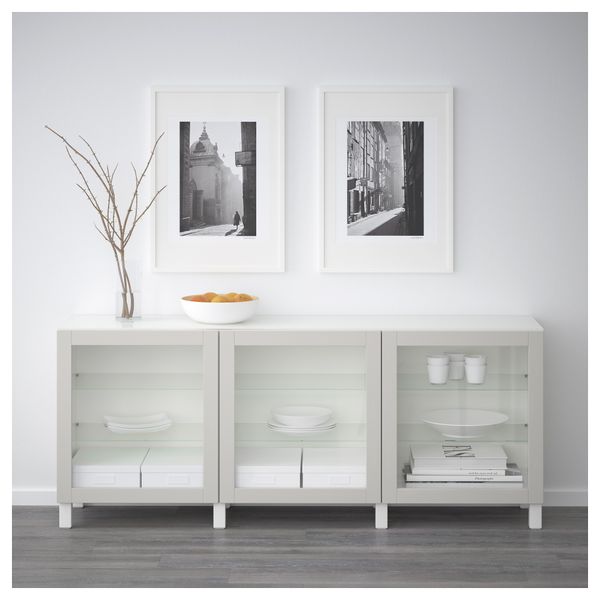 Комбинация для хранения с дверцами БЕСТО, белый, Синдвик светло-серый прозрачное стекло (180x40x74 см) - схема-чертеж с размерами