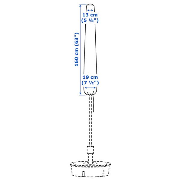 Чехол на зонт от солнца, черный 160 см IKEA ТОСТЕРО 203.762.62 - схема-чертеж с размерами