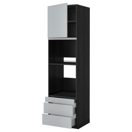 Высокий шкаф для духовки комбинированный, духовка + дверца, 3 ящика МЕТОД / ФОРВАРА, черный, Веддинге серый