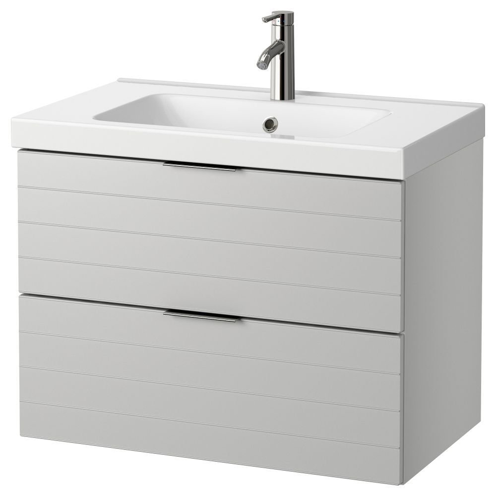 Шкаф для раковины с 2 ящиками ГОДМОРГОН / ОДЕНСВИК, светло-серый (80x49x64 см) - фото 1