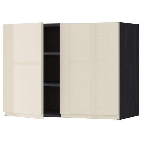 Навесной шкаф с полками/2дверцы, черный, Воксторп глянцевый светло-бежевый 80x60 см IKEA МЕТОД 792.406.91 - схема-чертеж с размерами