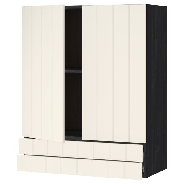 Навесной шкаф, 2 дверцы, 2 ящика МЕТОД / ФОРВАРА, черный, Хитарп белый с оттенком - схема-чертеж с размерами