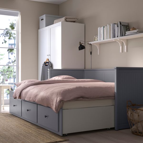 Кушетка с 2 матрасами, 3 ящиками, 80x200 см, серый, Åsvang жесткий IKEA HEMNES ХЕМНЭС 294.281.05 - фото 3