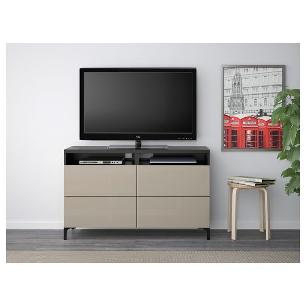 Тумба для ТВ с ящиками, 120x40x74 см, черно-коричневый, Selsviken глянцевый, бежевый IKEA BESTÅ БЕСТО 891.938.92 - фото 3