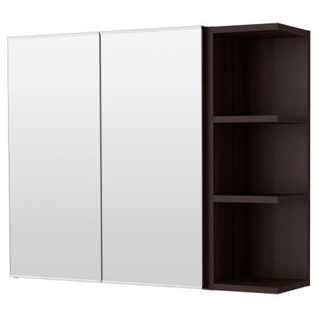 Зеркальный шкафчик с 2-мя дверцами, 1 открывающаяся полка ЛИЛЛОНГЕН, черно-коричневый (80x21x64 см)