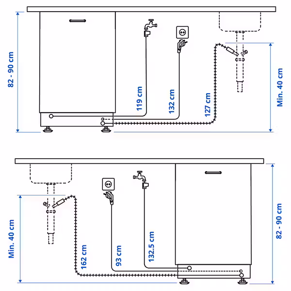ÖSTVEDA ОСТВЕДА Встраиваемая посудомоечная машина - IKEA 500 60 см - схема-чертеж с размерами