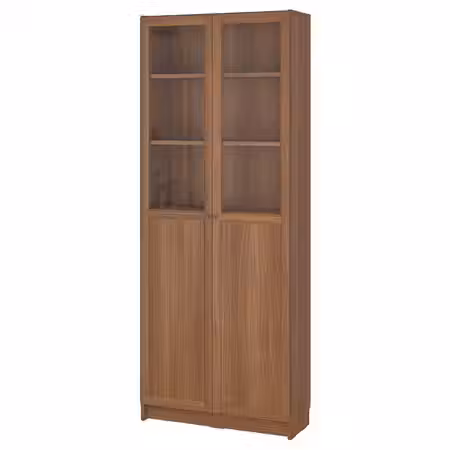 BILLY / OXBERG Стеллаж/панельные/стеклянные двери - коричневый под грецкий орех 80x30x202 см