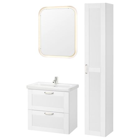 Комплект мебели для ванной,8 предм., Йельсен белый/ПИЛКОН смеситель 64x43x65 см IKEA FISKÅN ФИСКОН / TVÄLLEN ТВЭЛЛЕН 494.373.59