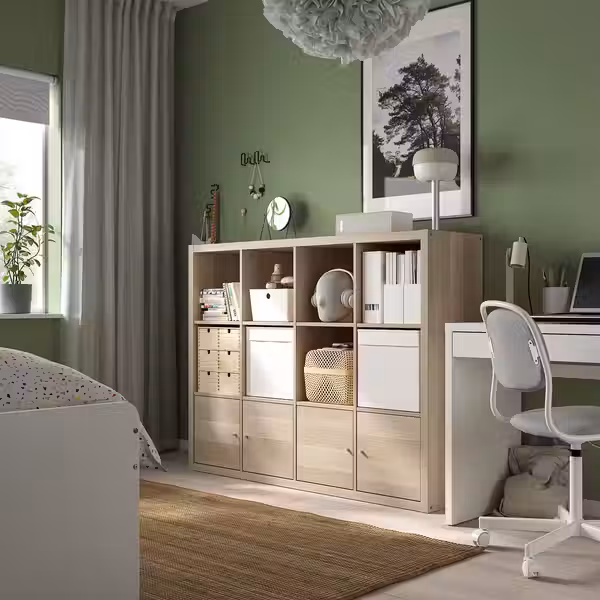 KALLAX Стеллаж с 4 вставками - под беленый дуб 147x112 см - фото 3