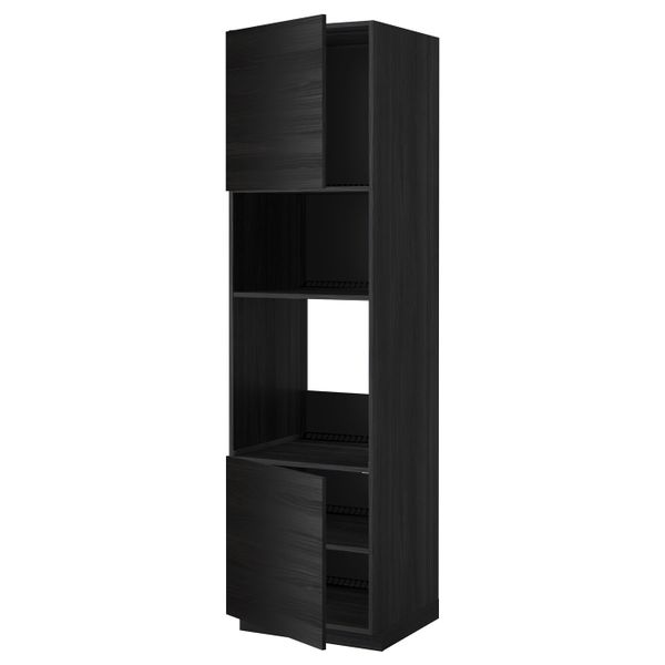 Высокий шкаф для духовки/СВЧ, 2 дверцы/полки, черный, Тингсрид черный 60x60x220 см IKEA МЕТОД 792.333.94 - схема-чертеж с размерами