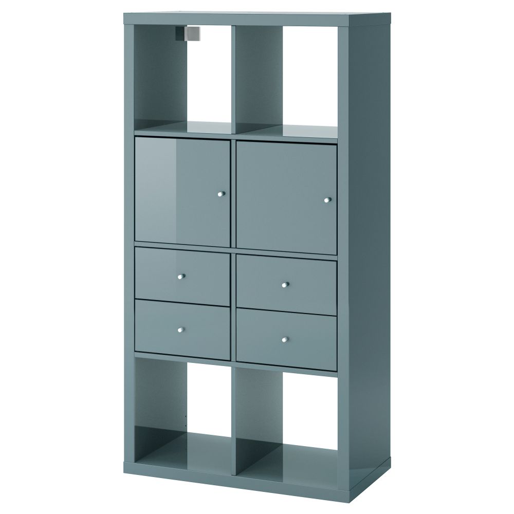 Стеллаж с 4 вставками КАЛЛАКС, глянцевый серо-бирюзовый (147x77 см) - фото 1