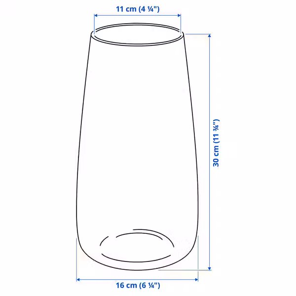 BERÄKNA Ваза - прозрачное стекло 30 см - схема-чертеж с размерами