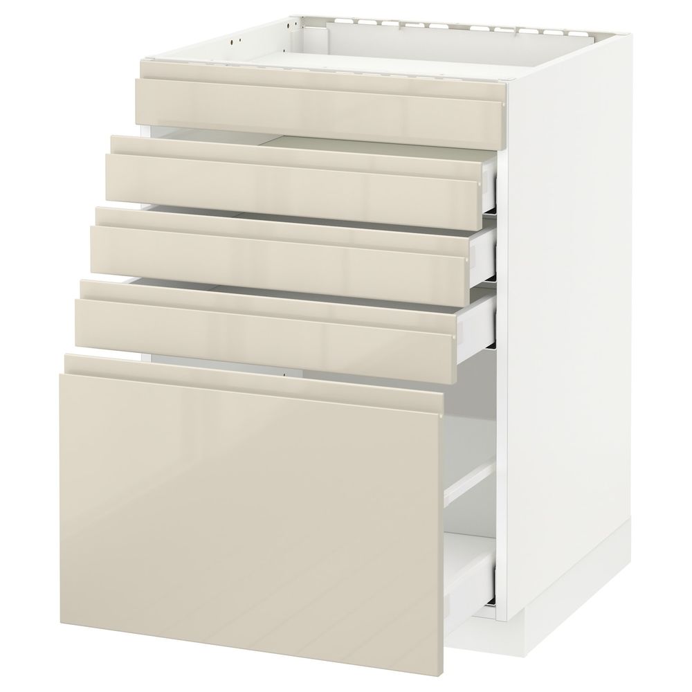Напольный шкаф для варочной панели/5фасад/4ящ, белый/Воксторп глянцевый светло-бежевый 60x60 см IKEA METOD МЕТОД / MAXIMERA - схема-чертеж с размерами