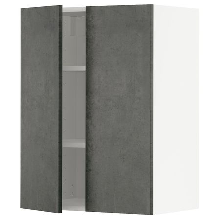 Навесной шкаф с полками/2дверцы, белый/кальхюттан под темно-серый бетон 60x80 см IKEA METOD МЕТОД 294.413.24