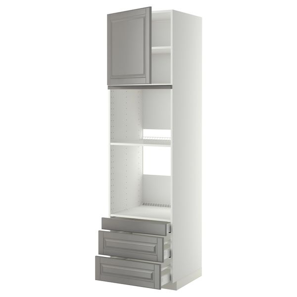 Высокий шкаф для духовки комбинированный, духовка + дверца, 3 ящика МЕТОД / МАКСИМЕРА, белый, Будбин серый - фото 1