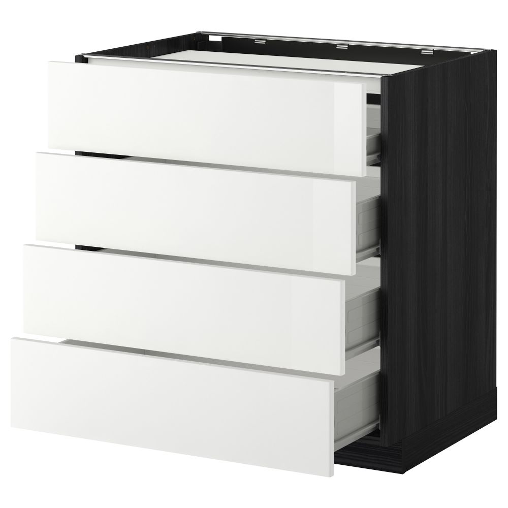 Напольный шкаф, 4 фронтальных панели, 4 ящика МЕТОД / ФОРВАРА, черный, Рингульт белый - схема-чертеж с размерами