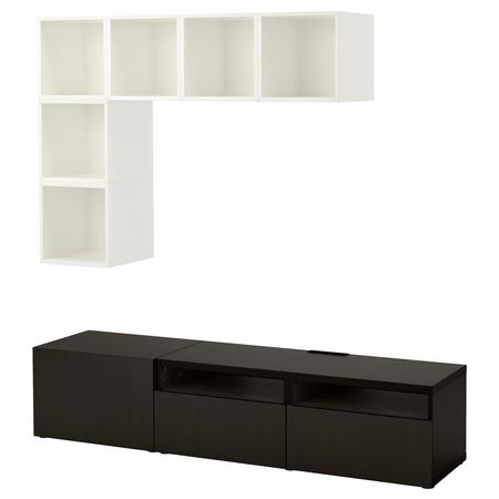 BESTÅ / EKET Комбинация для ТВ - белый/черно-коричневый 180x42x170 см