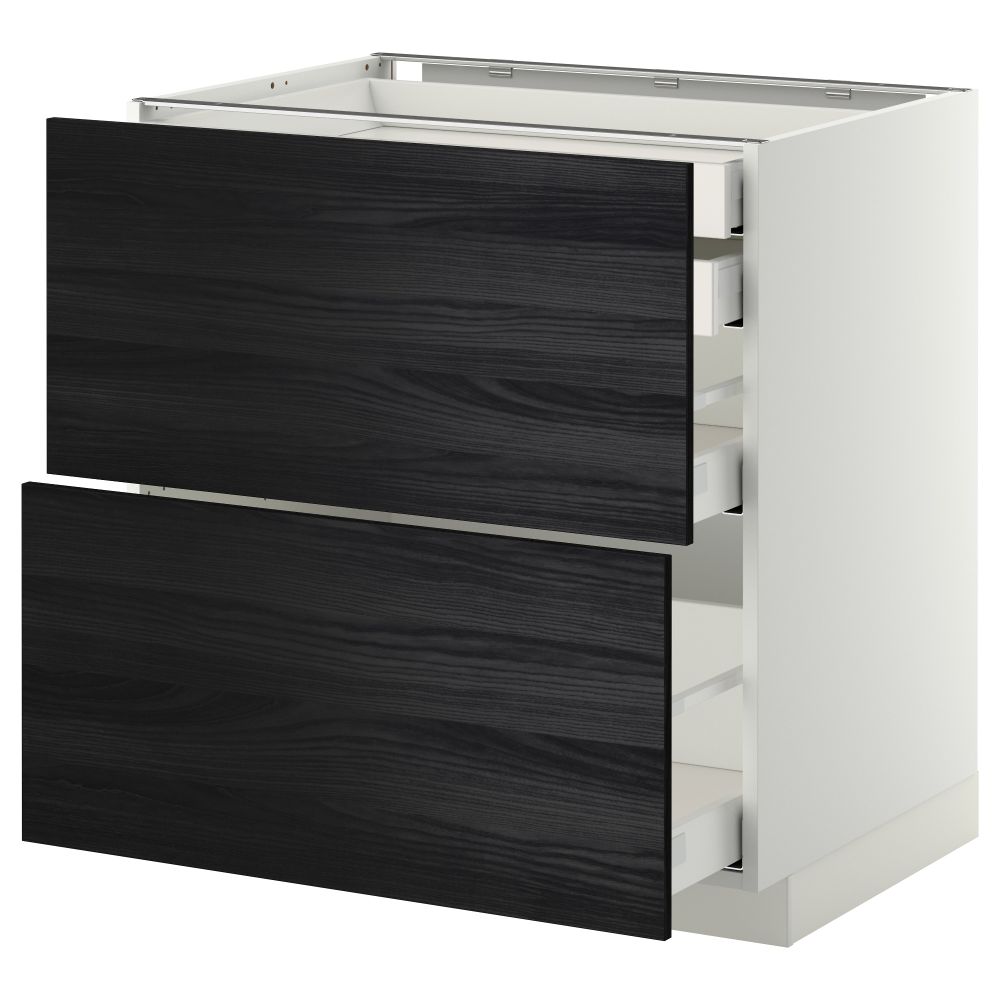 Напольный шкаф 2 фронтальные панели, 2 нижних, 1 средний, 1 высокий ящик МЕТОД / МАКСИМЕРА, белый, Тингсрид черный - фото 1