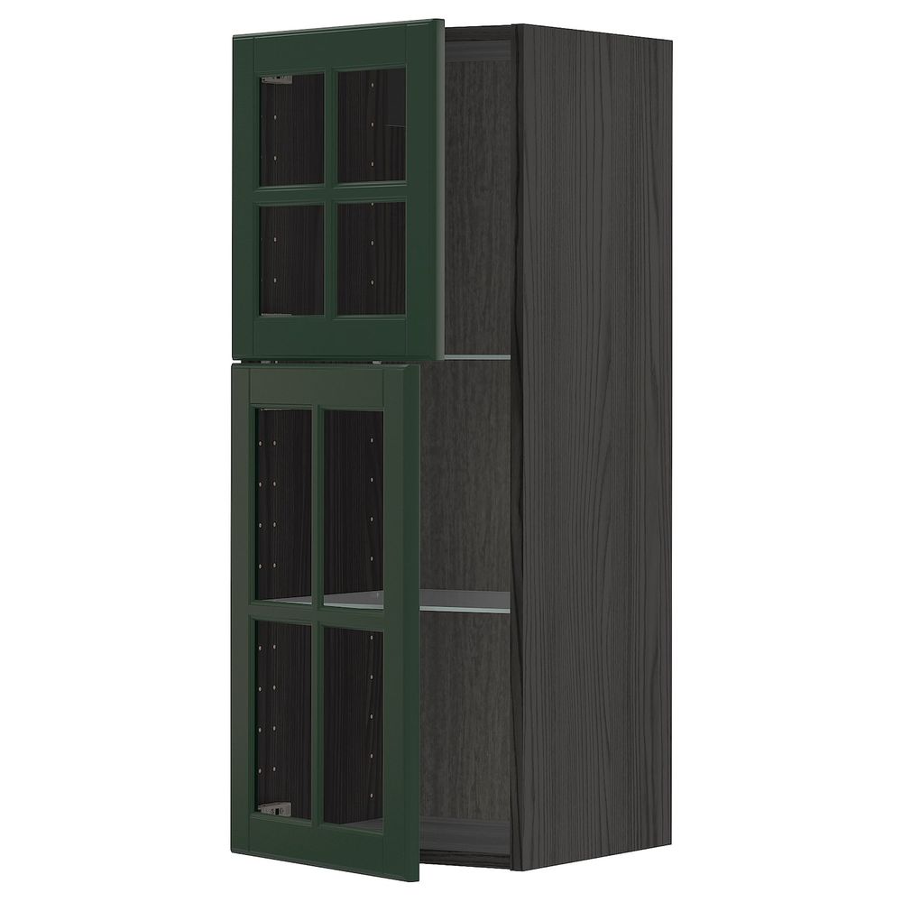 Навесной шкаф с полками, 2 стекло дв, черный/Будбин темно-зеленый 40x100 см IKEA МЕТОД 393.132.41 - схема-чертеж с размерами