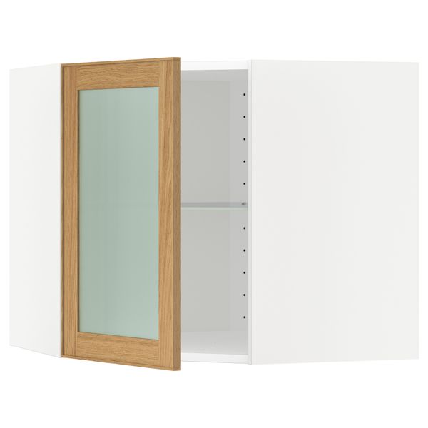 Угловой навесной шкаф с полками, стекляными дверцами МЕТОД, белый, Экестад дуб - схема-чертеж с размерами