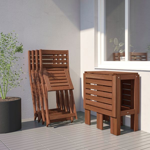 Стол + 4 складных стула, для/сада, коричневая морилка/Куддарна серый IKEA ÄPPLARÖ ЭПЛАРО 493.284.78 - фото 3