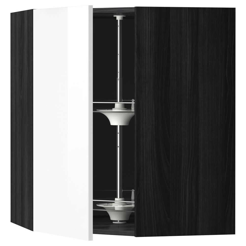 Угловой навесной шкаф с вращающейся секцией МЕТОД, черный, Рингульт белый - схема-чертеж с размерами