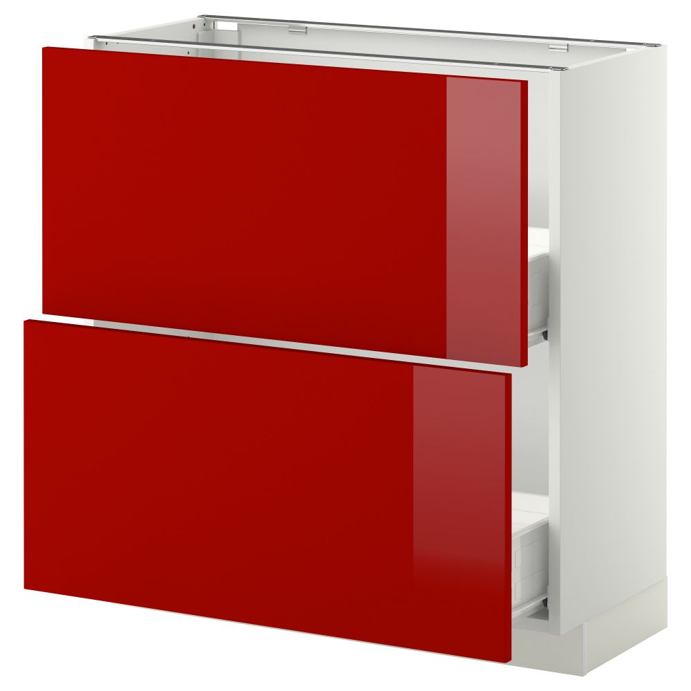 Напольный шкаф с 2 ящиками МЕТОД / ФОРВАРА, белый, Рингульт красный - схема-чертеж с размерами