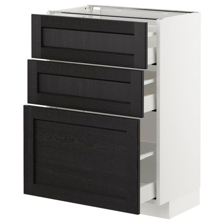 Напольный шкаф с 3 ящиками, белый/Лерхюттан черная морилка 60x37 см IKEA METOD МЕТОД / MAXIMERA МАКСИМЕРА 392.580.94
