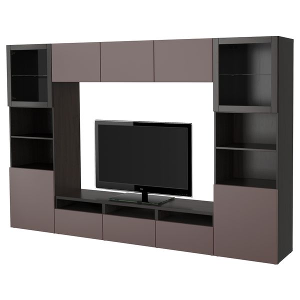 Шкаф для ТВ, комбинированный, стекляные дверцы БЕСТО, черно-коричневый, Вальвикен темно-коричневый, прозрачное стекло - фото 1