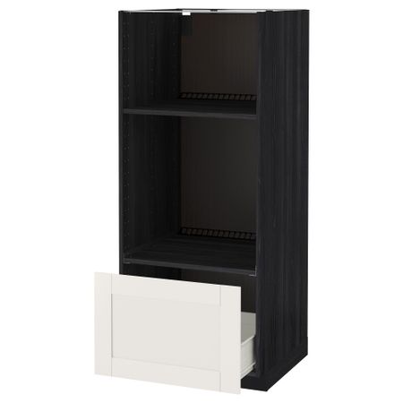 Высокий шкаф с ящиком для духовки/СВЧ МЕТОД / ФОРВАРА, черный, Сэведаль белый (60x60x140 см)