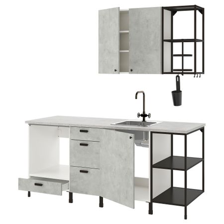 Кухня, 203x63.5x222 см, антрацит, под бетон IKEA BEGIVENHET БЕГИВЕНХЕТ 393.373.98