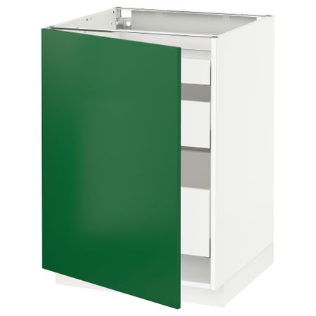 Напольный шкаф с 1 дверцей, 3 ящика МЕТОД / МАКСИМЕРА, белый, Флэди зеленый