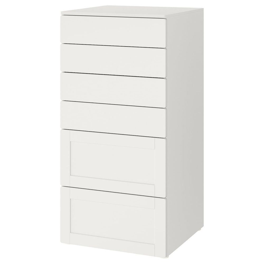 Комод с 6 ящиками, белый с рамой 60x57x123 см IKEA SMÅSTAD СМОСТАД / OPPHUS ОПХУС 693.962.54 - фото 1
