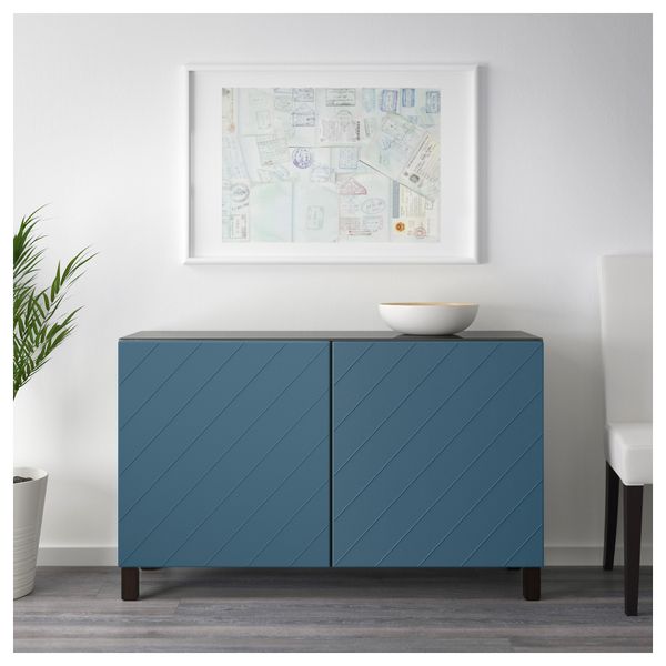 Комбинация для хранения с дверцами БЕСТО, черно-коричневый, Халлставик темно-синий (120x40x74 см) - схема-чертеж с размерами