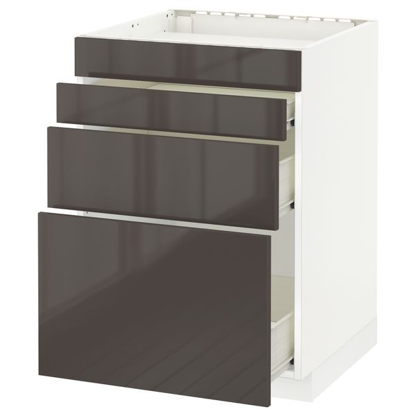 Напольный шкаф для духовки, 4фасада, 3 ящика МЕТОД / ФОРВАРА, белый, Рингульт серый - схема-чертеж с размерами