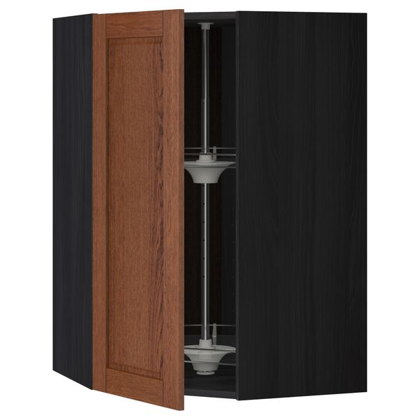 Угловой навесной шкаф с вращающейся секцией МЕТОД, черный, Филипстад коричневый - схема-чертеж с размерами