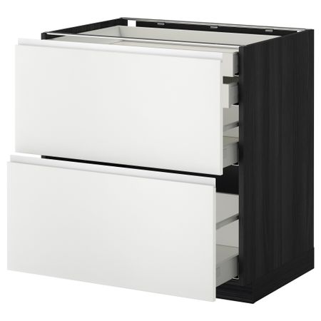 Напольный шкаф 2 фронтальные панели, 2 нижних, 1 средний, 1 высокий ящик МЕТОД / МАКСИМЕРА, черный, Нодста белый