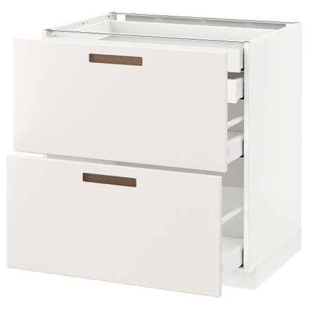 Напольный шкаф 2 фронтальные панели, 2 нижних, 1 средний, 1 высокий ящик МЕТОД / МАКСИМЕРА, белый, Мэрста белый