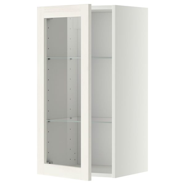 Навесной шкаф с полками, стекляными дверцы МЕТОД, белый, Росдаль белый - схема-чертеж с размерами