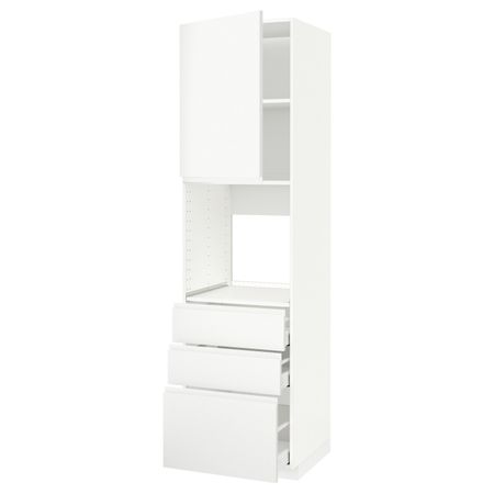 Высокий шкаф для духовки/дверь/3ящика, белый/Воксторп матовый белый 60x60x220 см IKEA METOD МЕТОД / MAXIMERA МАКСИМЕРА