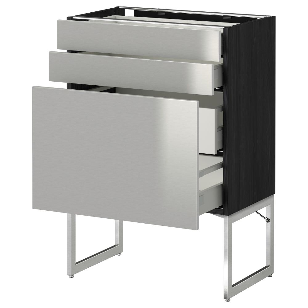 Напольный шкаф 3 фронтальных панели, 2 нижних, 2 средних ящика МЕТОД / МАКСИМЕРА, черный, Гревста нержавеющ сталь - схема-чертеж с размерами